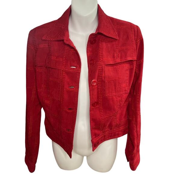 Cache Vintage Red Textured Button Front Cropped Jacket Women's Sz 4 Classic Chic - Picture 1 of 6